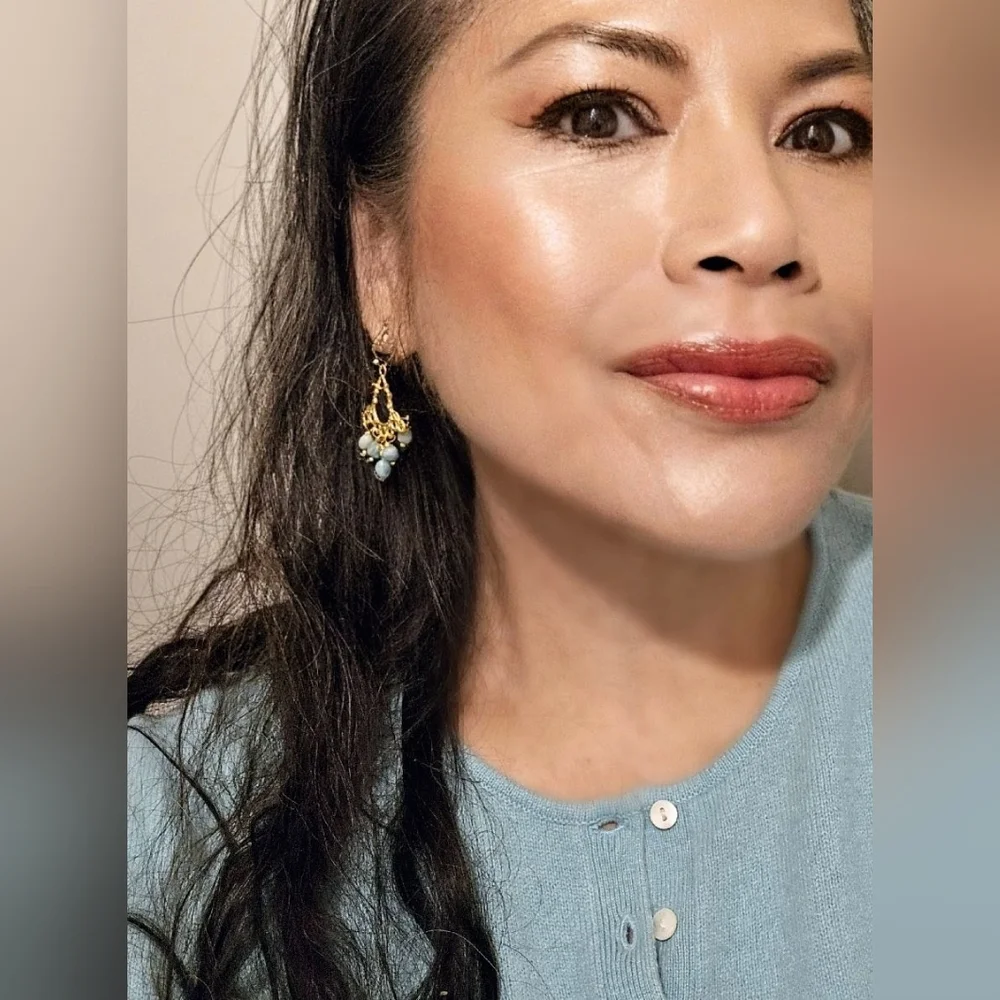 Amazon's Stone Of Hope  Amazonite In Mystical Filligree Gold Plated Earrings